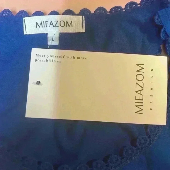 NWT Mieazom‎ Women’s Scalloped Trim Royal Blue Sleeveless Side Slit Maxi Dress L - Picture 9 of 13